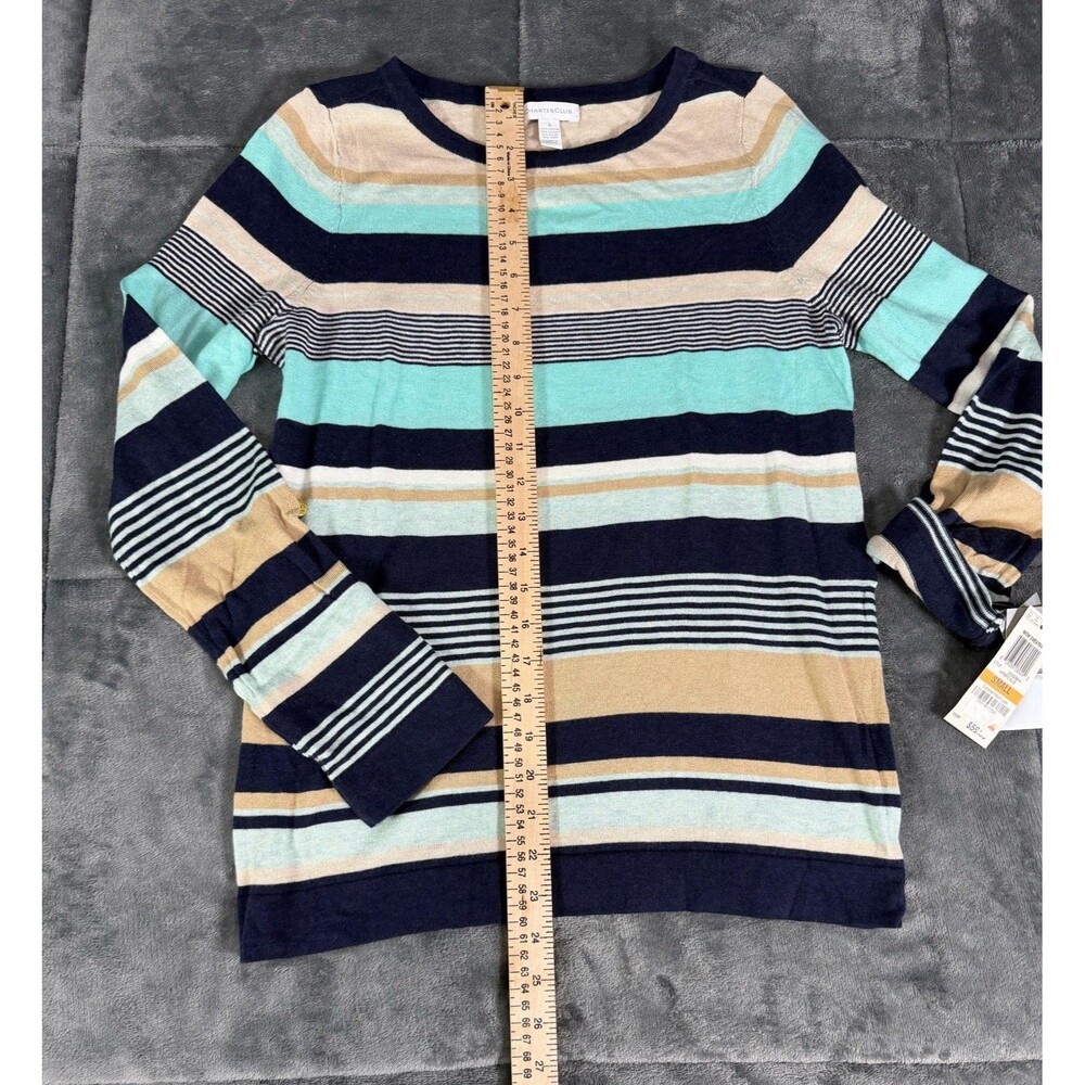 Charter Club Sweater Womens Small S NWT Blue Striped Cotton Blend Crewneck Pullo - Picture 4 of 8
